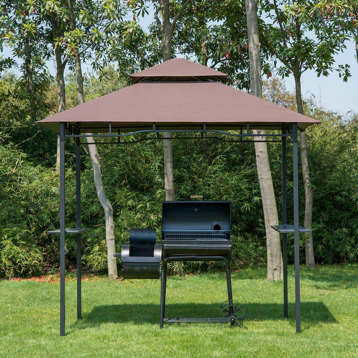 Pavillon Abri Tonnelle De Jardin Pour Barbecue 245l X 148l X 255h Cm Chocolat