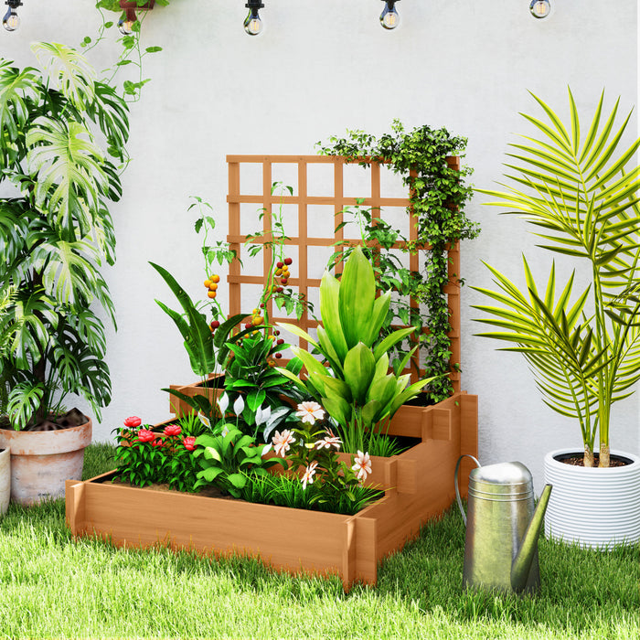 Outsunny Lit De Jardin Sureleve A 3 Niveaux Avec Treillis, Marron