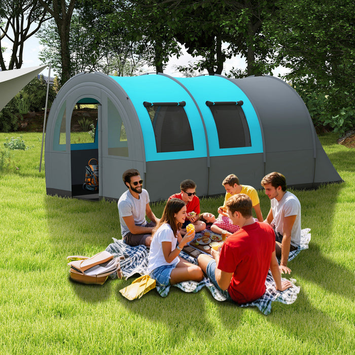 Outsunny Tente De Camping 5-6 Personnes, Tente Familiale Etanche, Gris/bleu