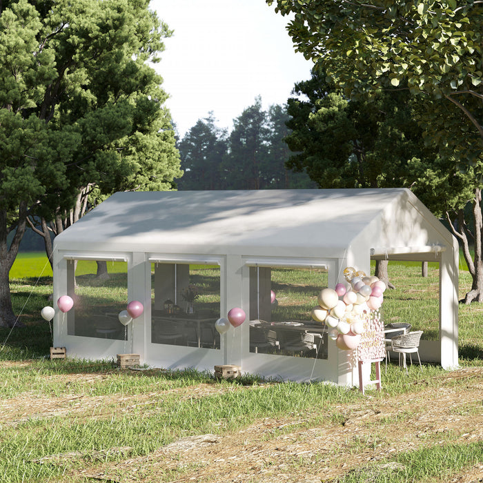 Outsunny 20' X 10' Tente De Fete Pavillon De Jardin Avec 6 Parois Laterales Amovibles Et Fenetres Pour L'evenement Exterieur, Blanc