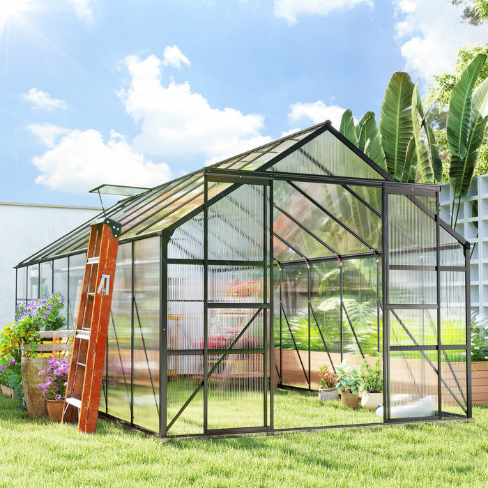 Outsunny Serre de Jardin en Aluminium avec Panneaux Polycarbonate et Gouttiere