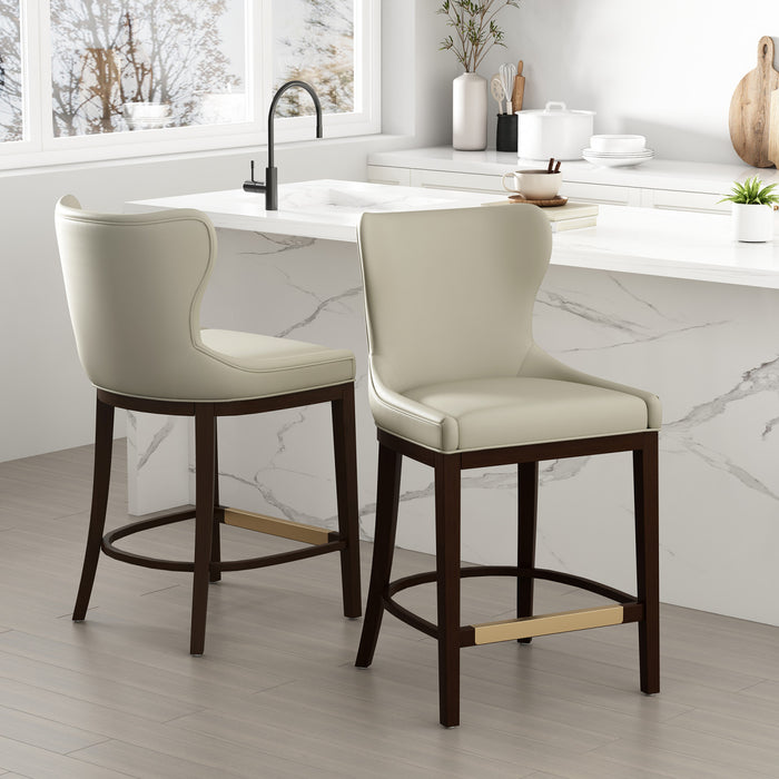 Tabouret de comptoir Blair moderne en bois avec revetement en tissu couleur pierre - Lot de 2