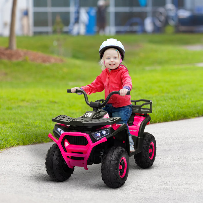Qaba Quad, Vehicule Electrique Alimente Par Batterie 12 V Avec 4 Roues A Suspension A Ressort, Panier De Rangement, Phares Led, Musique, Pour Garcons Et Filles, Rose