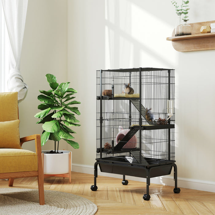 Grande Cage a Cochons d'Inde a 4 Niveaux, Cage pour Furets 120 cm avec Roulettes