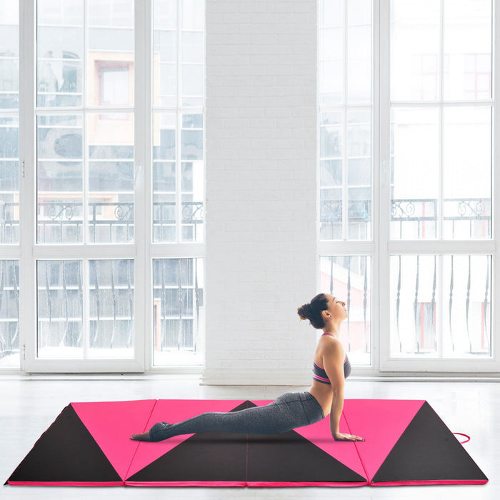 Soozier Tapis De Gymnastique Pliable 10,2 X 25,4 X 5,1 Cm, Tapis D'exercice Avec Poignees De Transport Pour Yoga, Mma, Arts Martiaux, Etirements, Entrainements De Base, Rose Et Noir