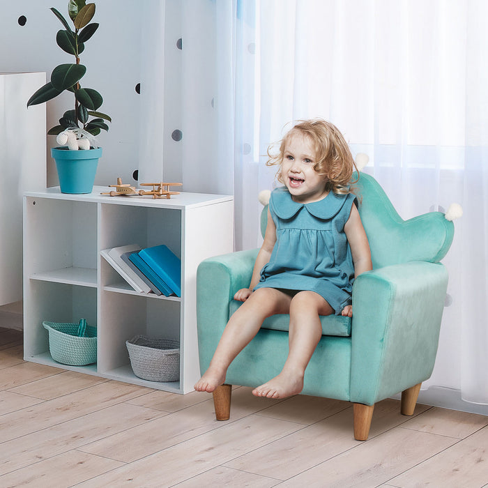 Qaba Fauteuil Enfant Design Scandinave Compartiment De Rangement Grand Confort Accoudoirs Assise Dossier Garnissage Mousse Haute Densite Dim. 19.75\"l X 16.5\"l X 22.75\"h Bleu