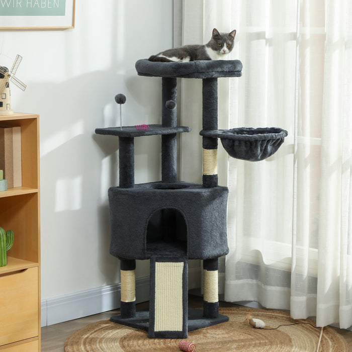 47 Inch Cat Tree with Cozy Condo, Bed, Hammock, Dark Grey