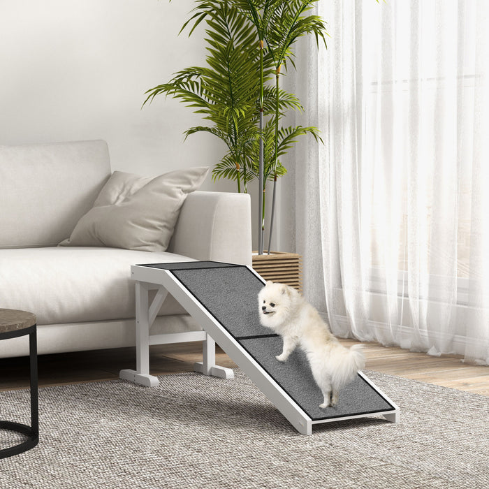 Pawhut Pet Rampe Marches De Lit Pour Chiens Chats Tapis Antiderapant Plate-forme En Bois De Pin 59.75 \"l X 15.75\" L X 19.75 \"h Blanc Gris