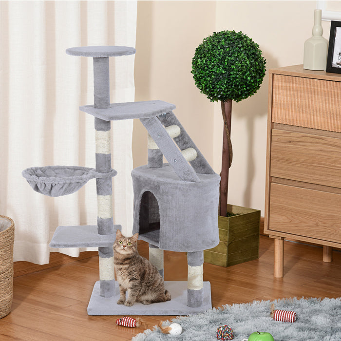 Pawhut 49'' Arbre A Chat Tour Chaton Griffoir Griffoir Grattoir Grimper Centre D'activites Maison De Jeu Meubles Pour Animaux De Compagnie Gris