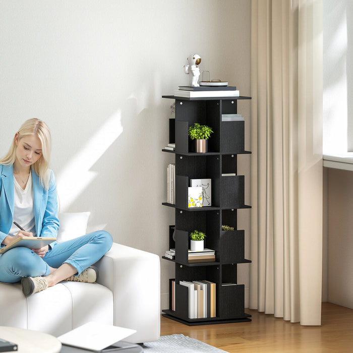HOMCOM Bibliotheque pivotante a 360°, 4 niveaux avec casiers, noir