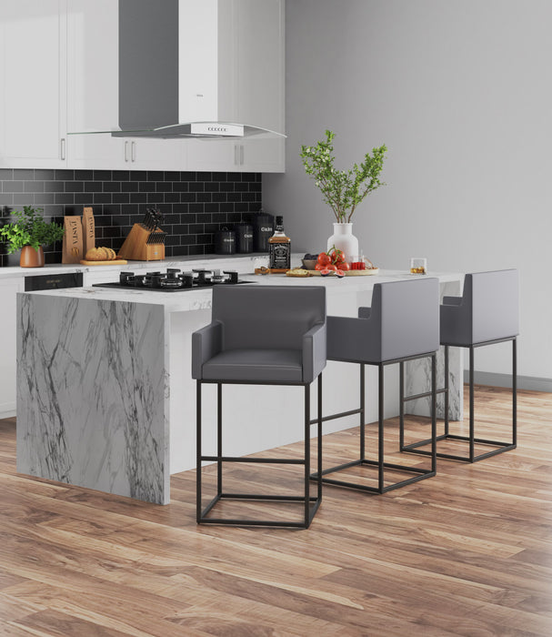 Tabouret de bar rembourre en metal gris style mid-century modern Ambassador - Lot de 2