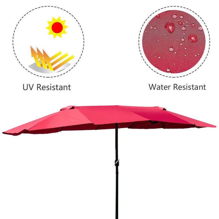 Costway Parasol de marche exterieur 15' double-face Twin Patio avec manivelle Vin