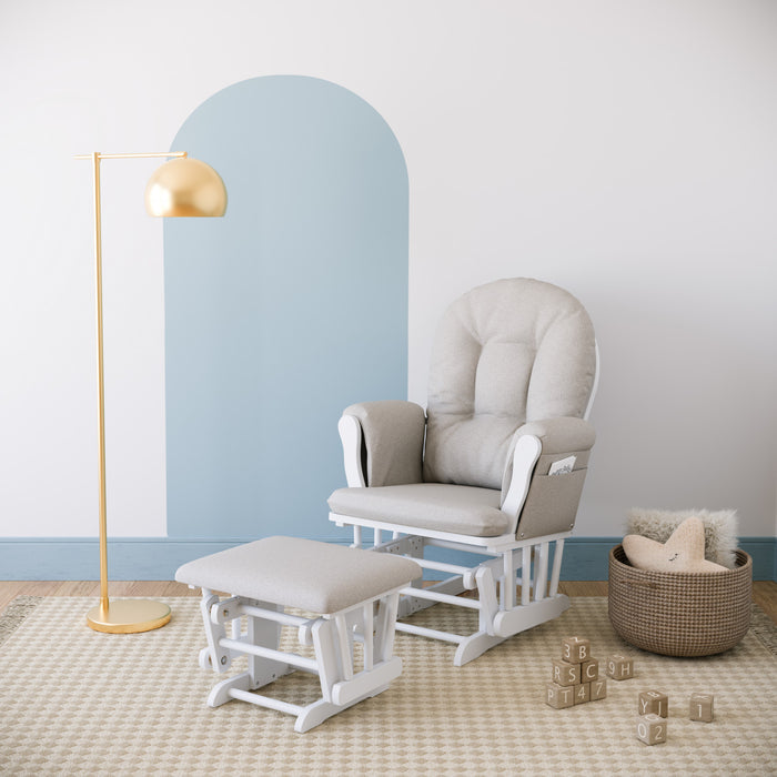 Storkcraft Hoop Fauteuil bercant et pouf - Blanc avec taupe swirl