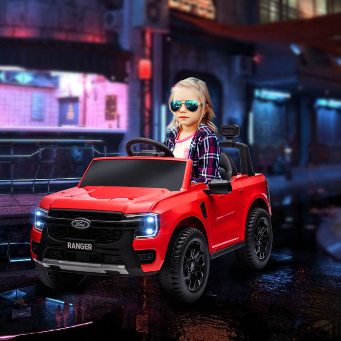 Qaba Ford Ranger 12v Avec Rangement Arriere, Voiture Electrique A Batterie Pour Enfants Avec Telecommande, Suspension A Ressort, Phares, Klaxon, Rouge