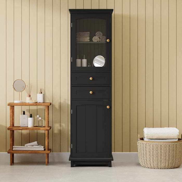 Jamie Armoire Haute De Salle De Bain 63\" En Bois De Pin Avec Etageres Reglables Et Portes Vitrees - Verte