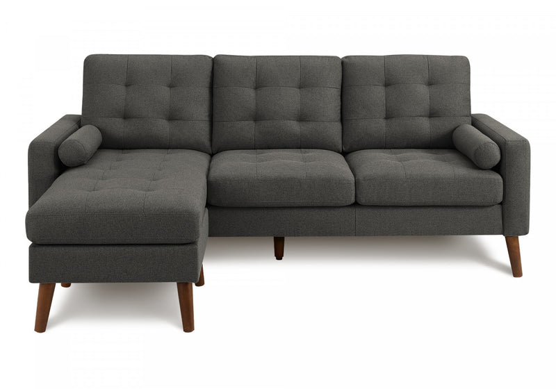 Sofa Chaise Longue Rembourre, 85\"L, Pieds En Bois Massif De Noyer, Moderne