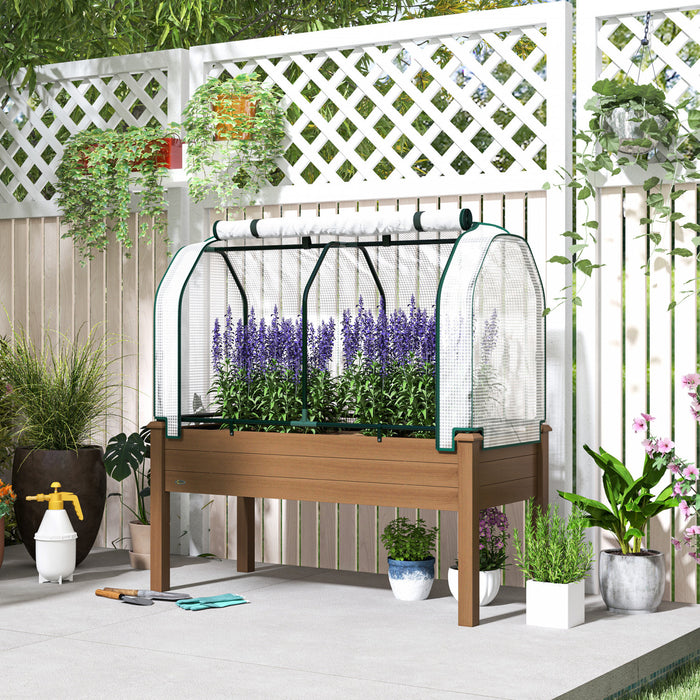 Outsunny Jardiniere surelevee avec housse en PE pour serre, marron