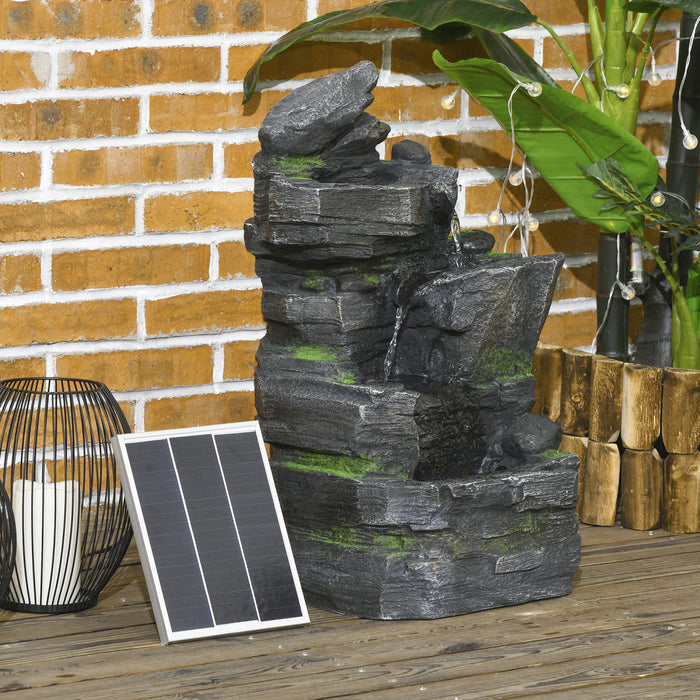 Outsunny Fontaine De Jardin, Casacade Avec Lumiere Led, Gris Fonce