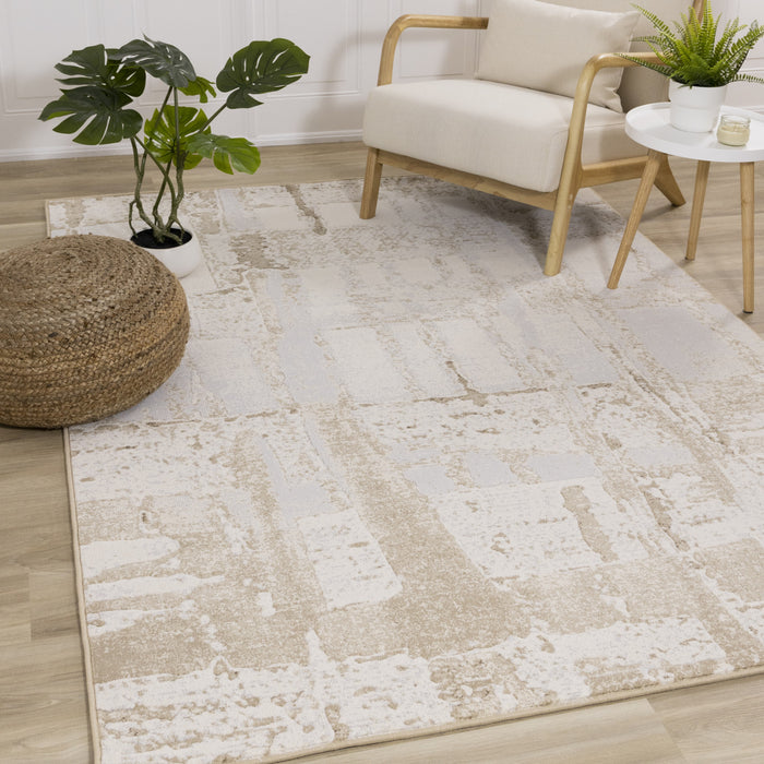 Carpette Isabelle crème à aspect vieilli - 5 pi 3 po x 7 pi 7 po