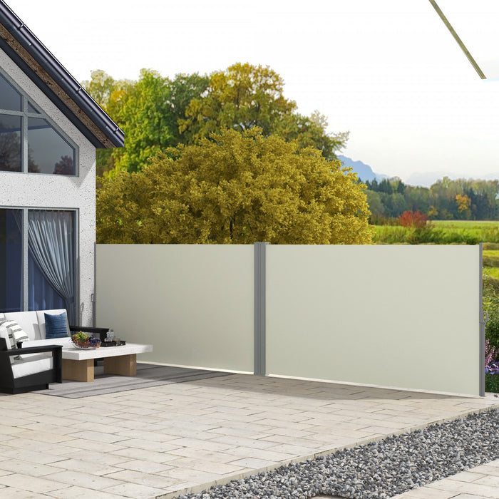 Outsunny Auvent Lateral Retractable Double Paravent De Terrasse Blanc Creme