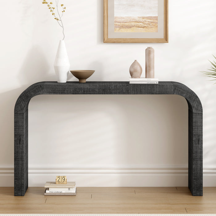Cedar Table Console en Bois 52 po avec Bord Courbe et Finition Vieillie, Noir