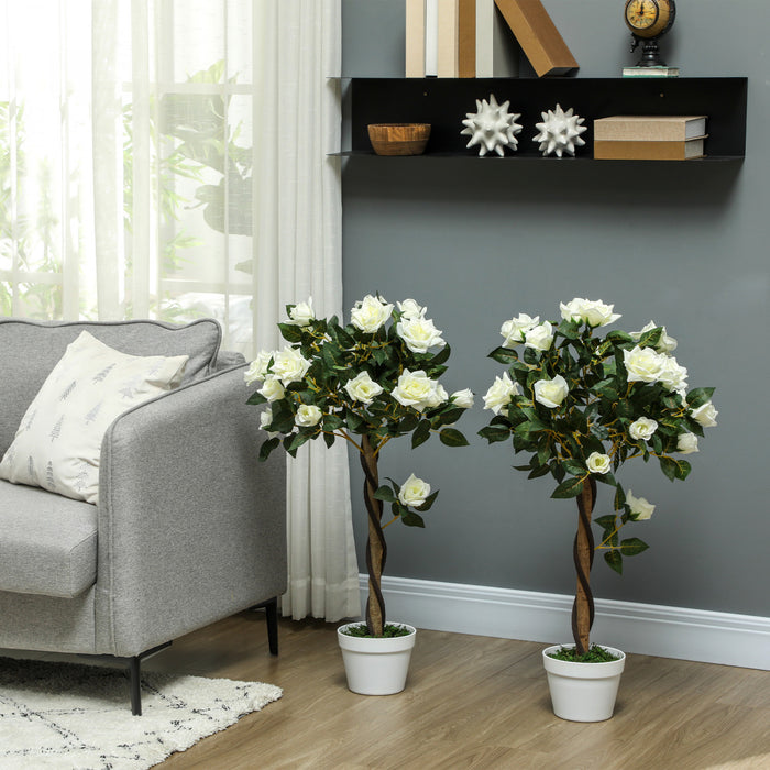 Outsunny Set de 2 Rosiers Artificiels avec Fleurs Realistes, Blanc