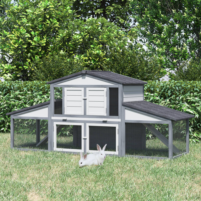 Pawhut Grand Clapier A Lapin, Materiaux D'exterieur Plus Surs Pour Les Animaux De Compagnie Et Respectueux Du Climat, Grande Cage A Lapin, Clapier En Bois Resistant Aux Intemperies, Gris