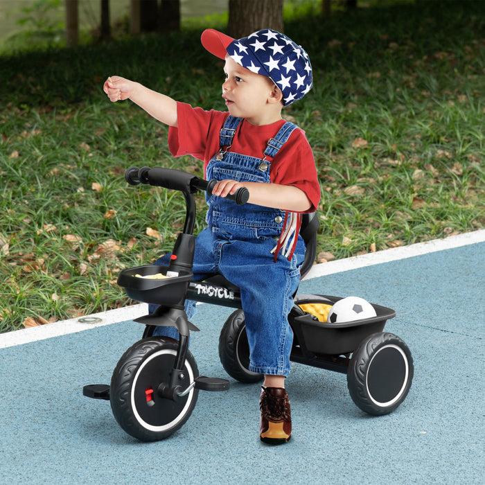 Qaba Tricycle Pour Tout-petits, Filles Et Garcons De 2 A 5 Ans, Velo Pour Enfant Avec Siege Reglable, Paniers De Rangement, Noir