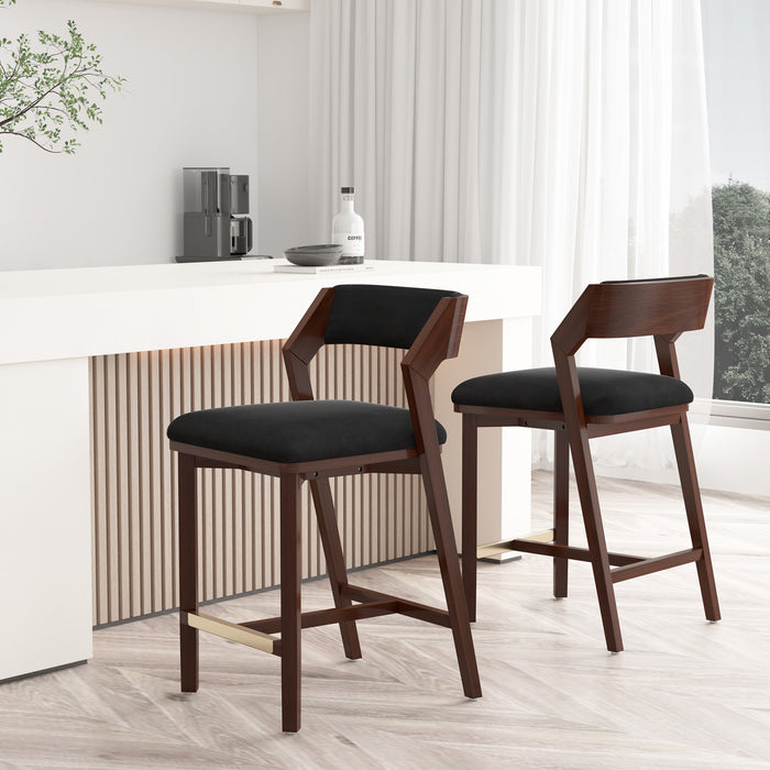 Tabouret de comptoir moderne en bois Patricia avec revetement en tissu, noir – Lot de 2
