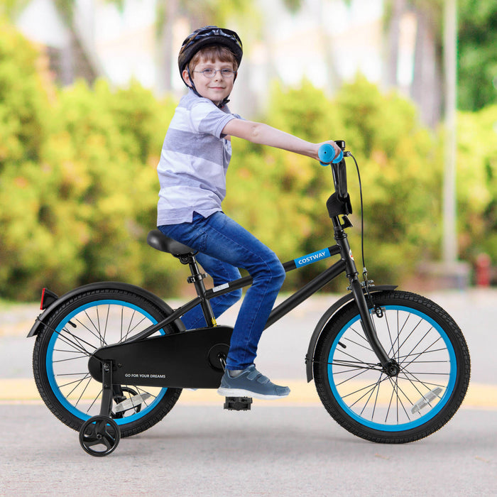 Costway 18\" Velo Pour Enfants Avec Guidon De Selle Reglable Roues D'entrainement Amovibles Frein A Main Noir