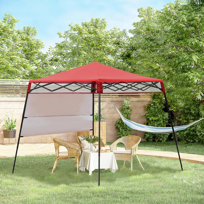 Tente De Jardin Pliable Outsunny De 7 Pi X 7 Pi Avec Sac A Dos Et Auvent De Fete En Plein Air, Rouge Et Noir