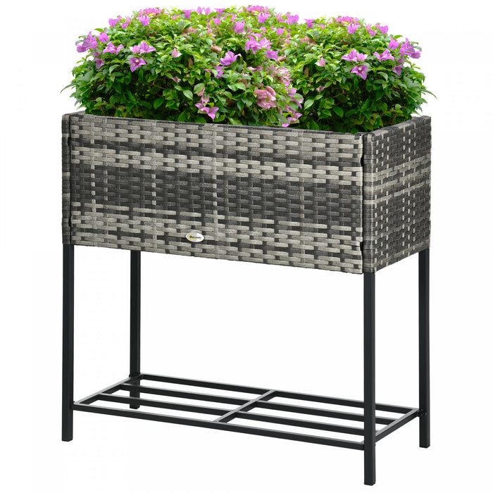 Outsunny Lit de jardin sureleve, rotin avec etagere de rangement, gris