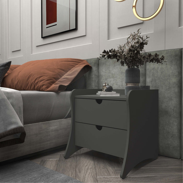 Table de nuit Coney style milieu du siecle 20\" en gris charbon (2 tiroirs)