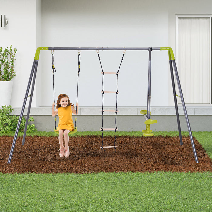 Homcom Ensemble De Balancoire 3 En 1 Pour Enfants, Balancoire Double Face A Face Et Planeur, Echelle D'escalade En Forme De A Ensemble De Balancoire En Metal Robuste Pour Aire De Jeux De Jardin