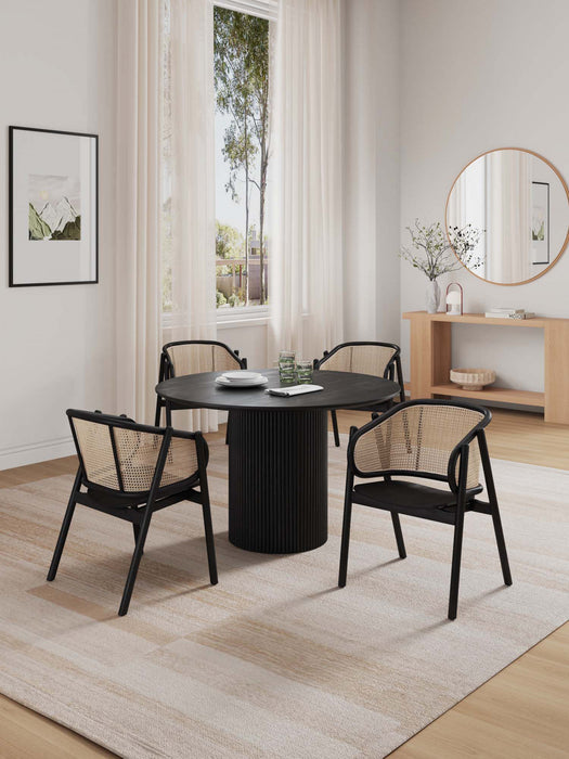 Ensemble de salle a manger chic industriel moderne Hathaway et Versailles 5 pieces, noir et naturel