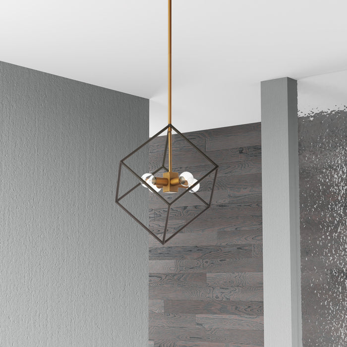 Luminaire suspendu Kappa de Dainolite avec fini bronze rétro et noir mat, et 4 ampoules