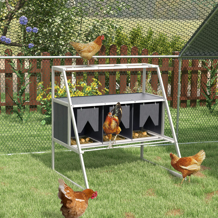 Pawhut Nichoir A Poules, 3 Compartiments, Nichoirs En Bois Pour Poules Pondeuses Avec Rideaux D'intimite, Perchoirs Debout, Jusqu'a 6 A 12 Poules