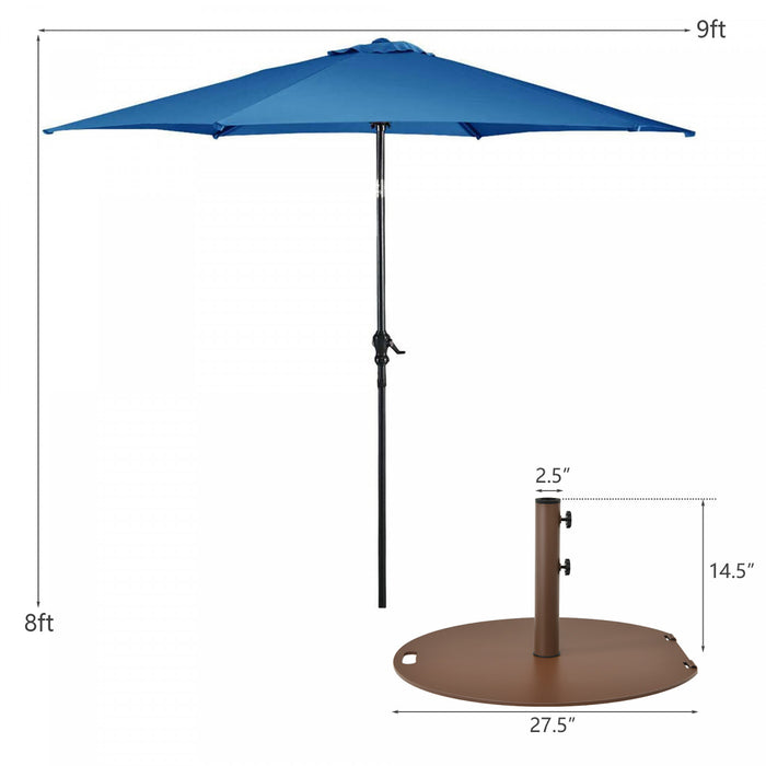 Costway Parasol de Patio 9ft Exterieur avec Pied de Parasol Rond de 50 LBS avec Roulettes