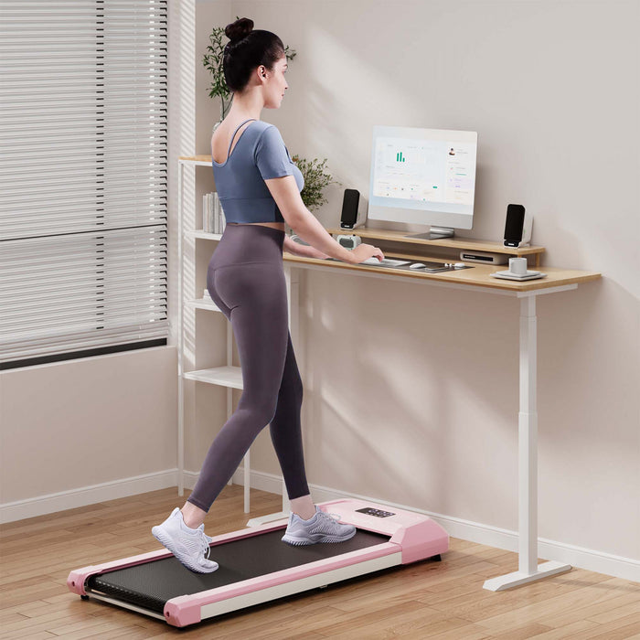 Superfit 0.6-3.8mph Tapis De Marche Sous Tapis Roulant De Bureau Avec Telecommande Et Ecran Led Rose