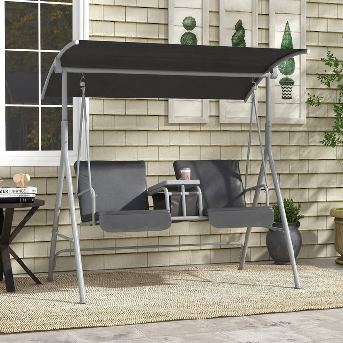 Outsunny Double Balancoire D'exterieur Pour 2 Pers Avec Table, Gris