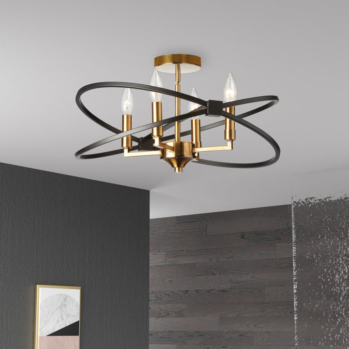Plafonnier semi-affleuré Paloma de Dainolite avec fini bronze rétro et noir mat et 4 ampoules