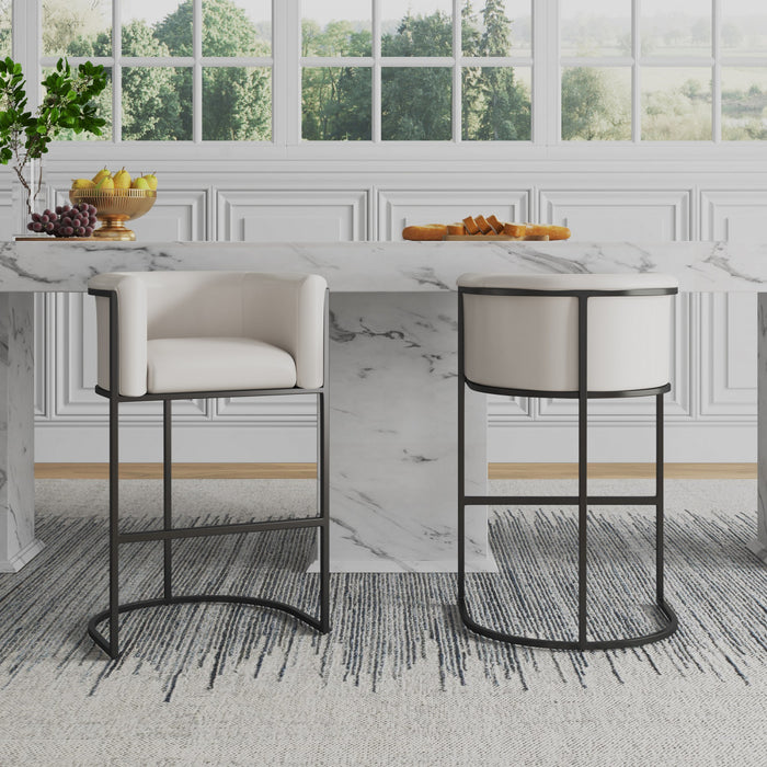 Tabouret de comptoir moderne du milieu du siecle en metal et tissu creme Cosmopolitan - Lot de 3