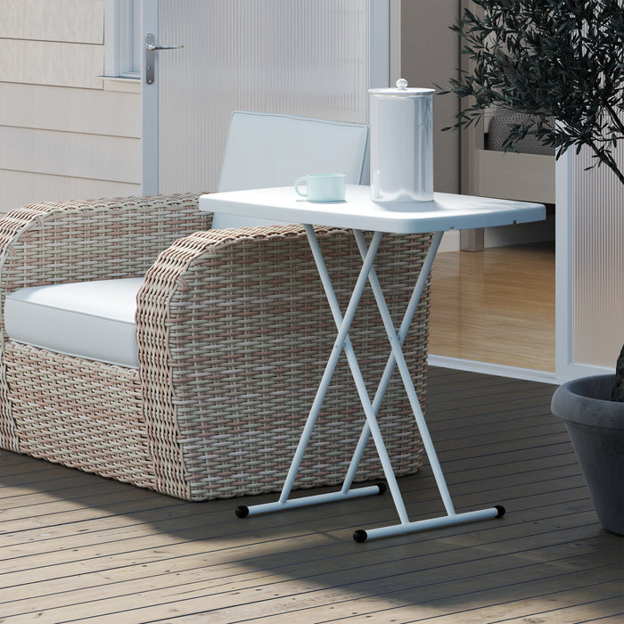 Outsunny Table D'appoint De Patio Portable, Table D'appoint Reglable, Blanc