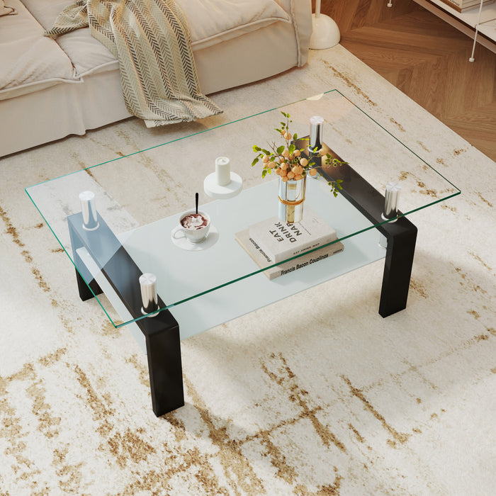 Table basse moderne rectangulaire en verre trempe transparent Liam, noire