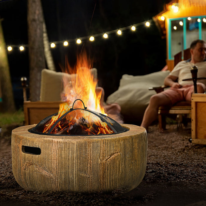 Outsunny Brasero avec Pare-etincelles et Tisonnier, Cheminee a Bois de 61 cm, Marron