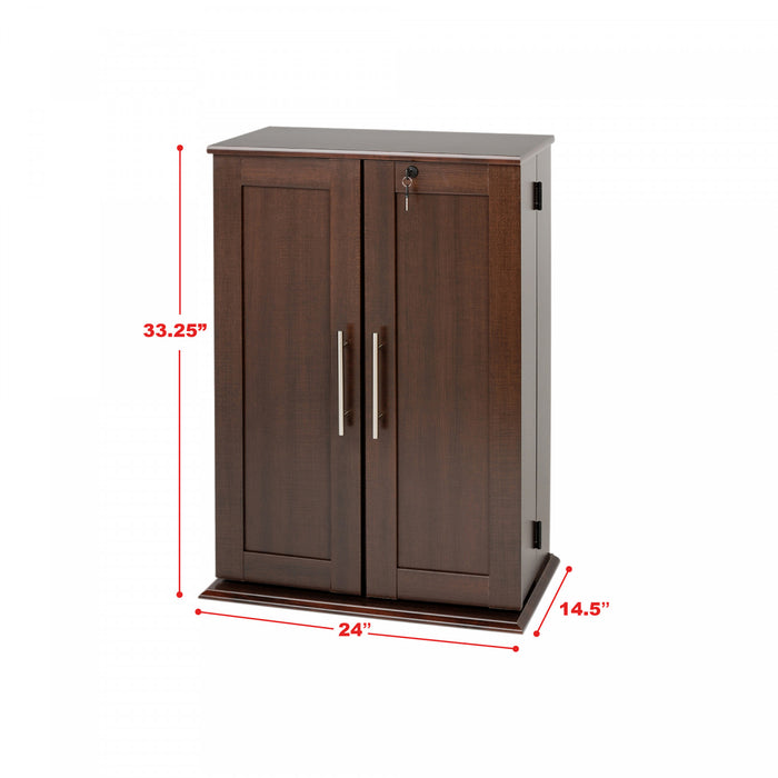 Armoire de rangement multimédia verrouillable avec portes de style Shaker - espresso