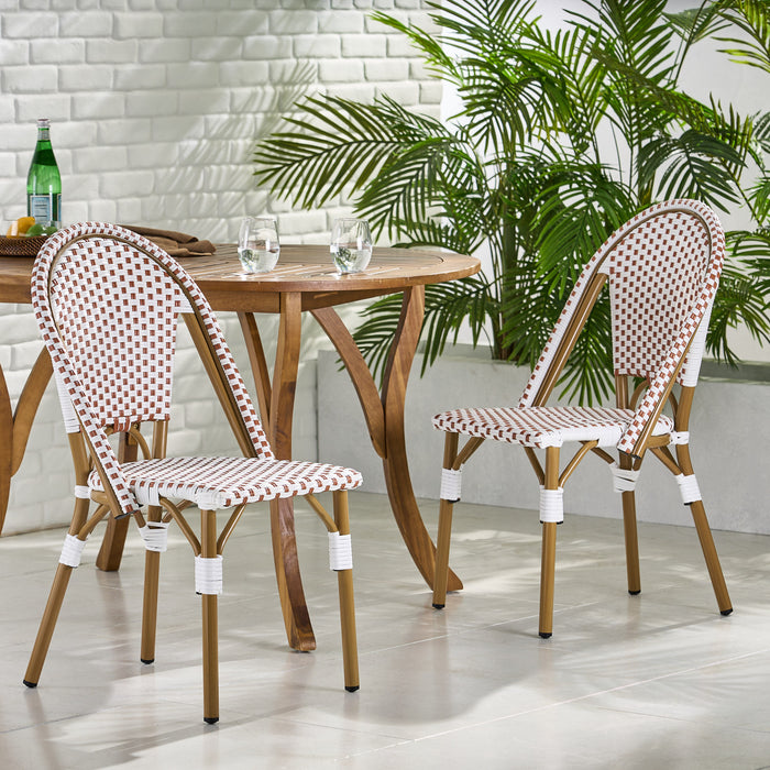 Chaises de bistrot francaises Julien en rotin synthetique et aluminium, lot de 2 - blanc et rouge