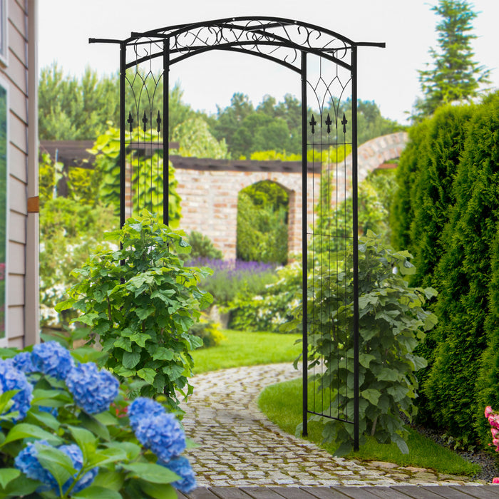 Outsunny Arbre De Jardin Exterieur Motifs En Volutes Arche De Mariage Noir