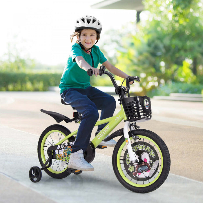 Costway 16\" Velo Pour Enfants Pour 4-7 Avec Guidon Reglable En Hauteur Et Frein A Main En Selle Vert