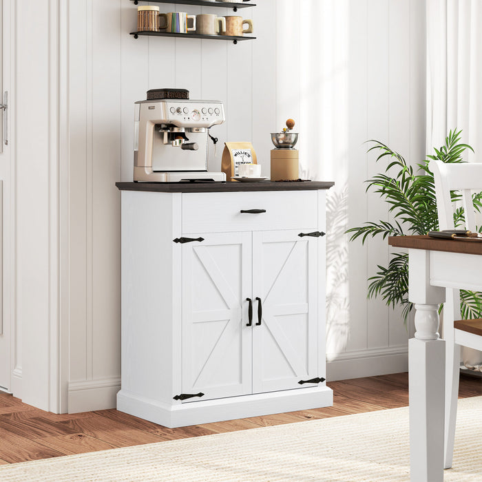 HOMCOM Buffet de style campagnard de 30\" avec 2 portes de grange, blanc